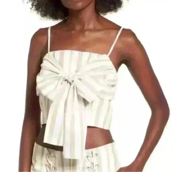 Chrisselle x J.O.A. Sand Stripe front tie zip back crop top sz medium M - Picture 2 of 9